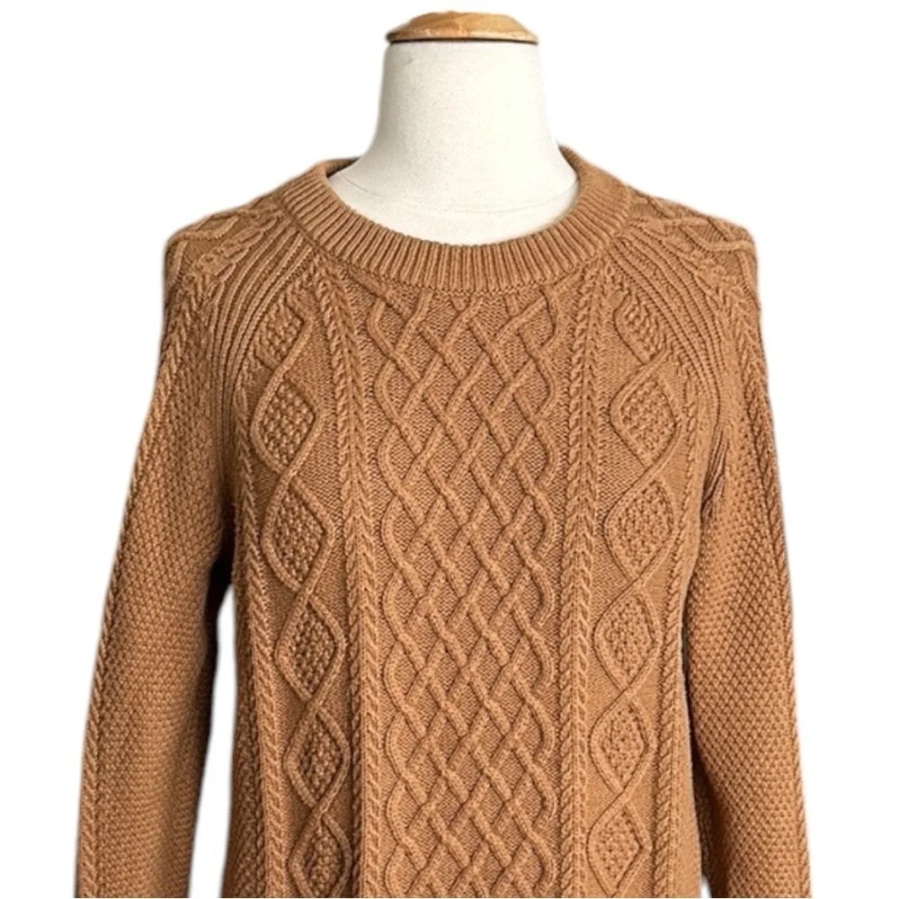 J. CREW Cable Knit‎ Sweater Cotton Fisherman Chunky Tan, Size Small